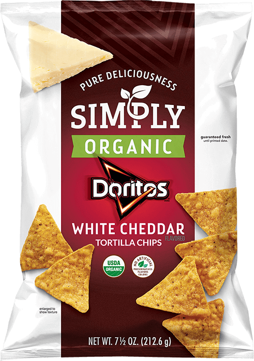 Totopos Simply orgánicos sabor cheddar blanco